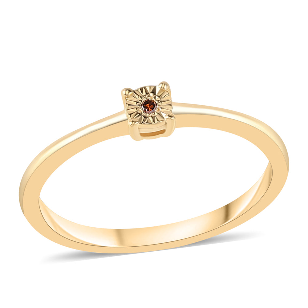 Anillo de Plata Bañada en Oro con Diamante Rojo 1 