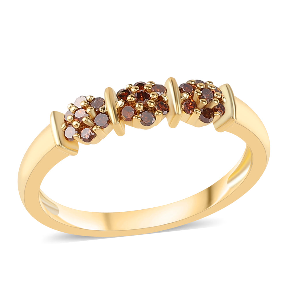 Anillo de Plata Bañada en Oro con Diamante Rojo 1 