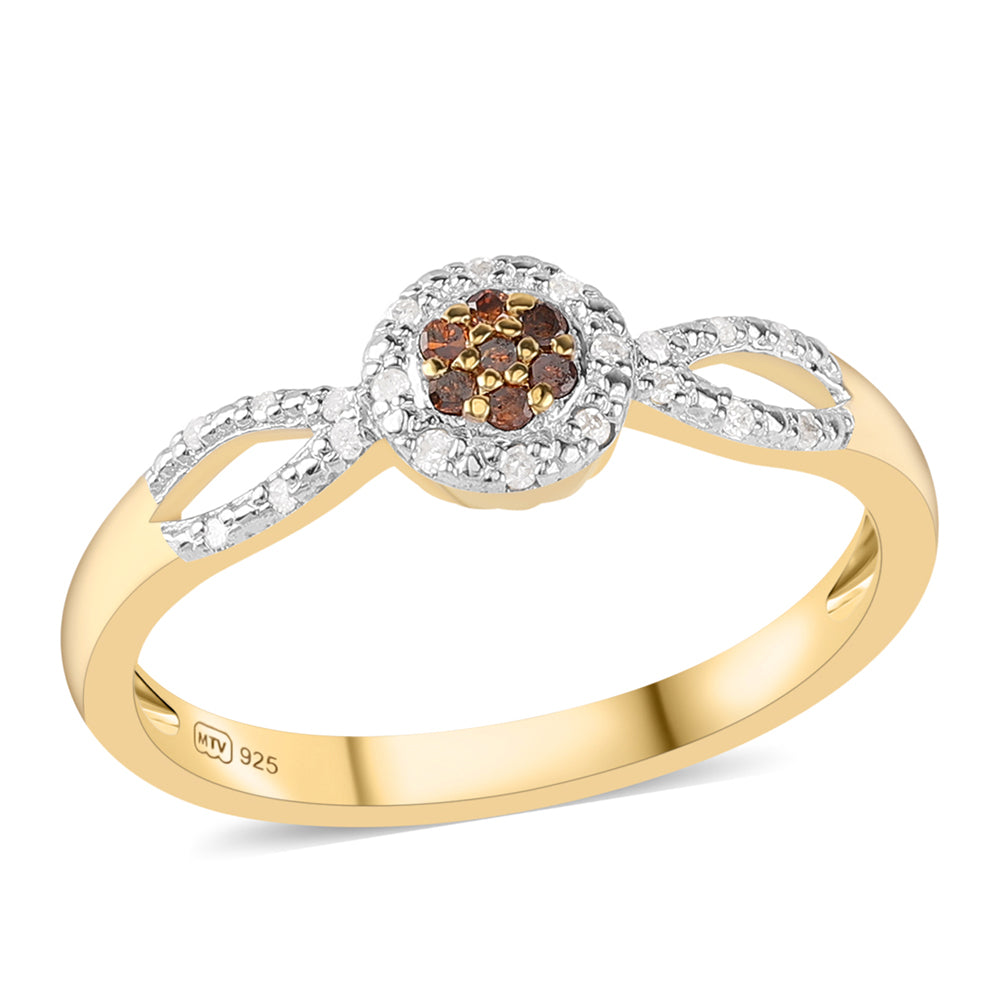 Anillo de Plata Bañada en Oro con Diamante Rojo y Diamante blanco 1 