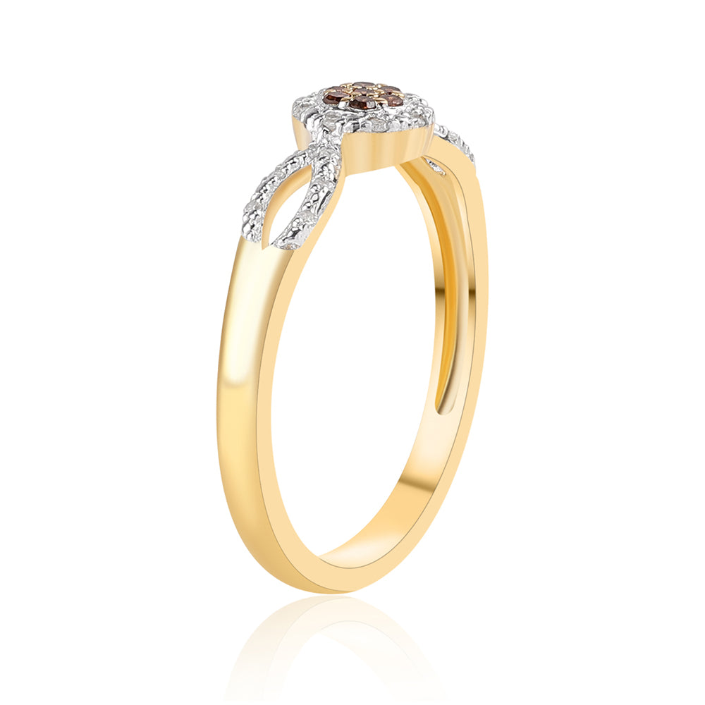 Anillo de Plata Bañada en Oro con Diamante Rojo y Diamante blanco