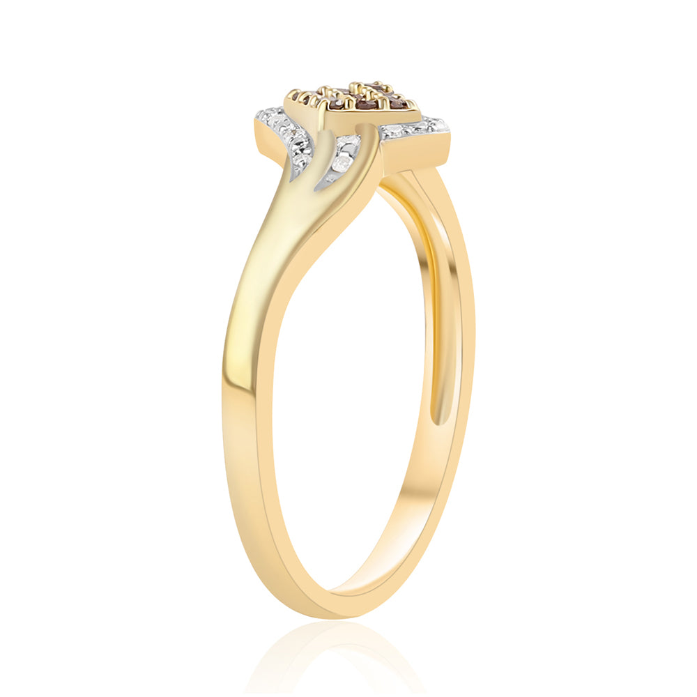 Anillo de Plata Bañada en Oro con Diamante Rojo y Diamante blanco 2 