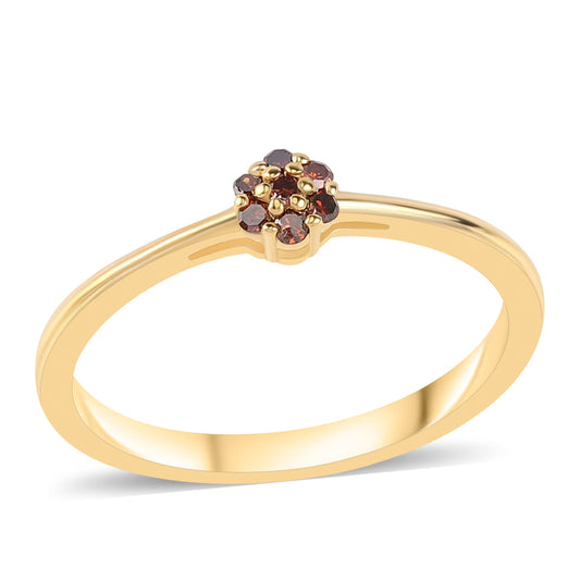 Anillo de Plata Bañada en Oro con Diamante Rojo