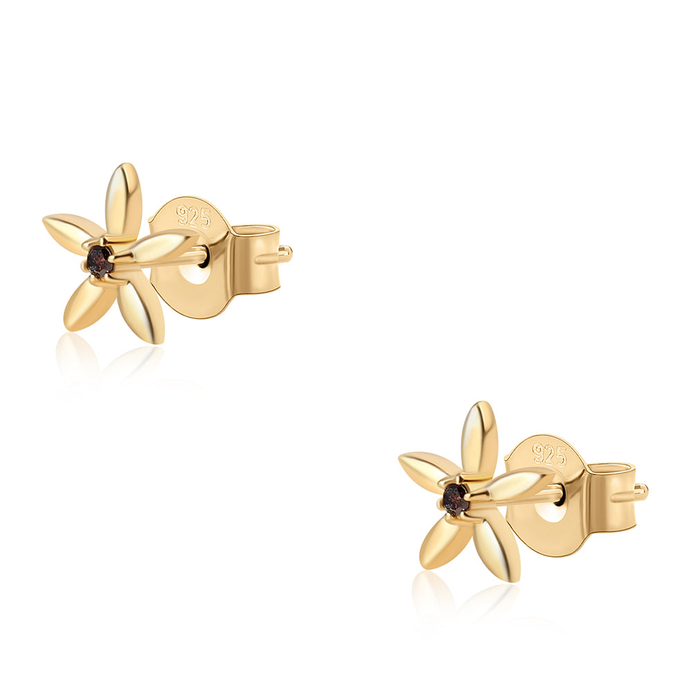 Pendientes de Plata Bañada en Oro con Diamante Rojo 5 