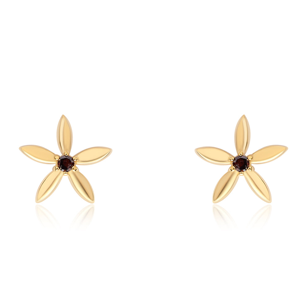 Pendientes de Plata Bañada en Oro con Diamante Rojo 4 