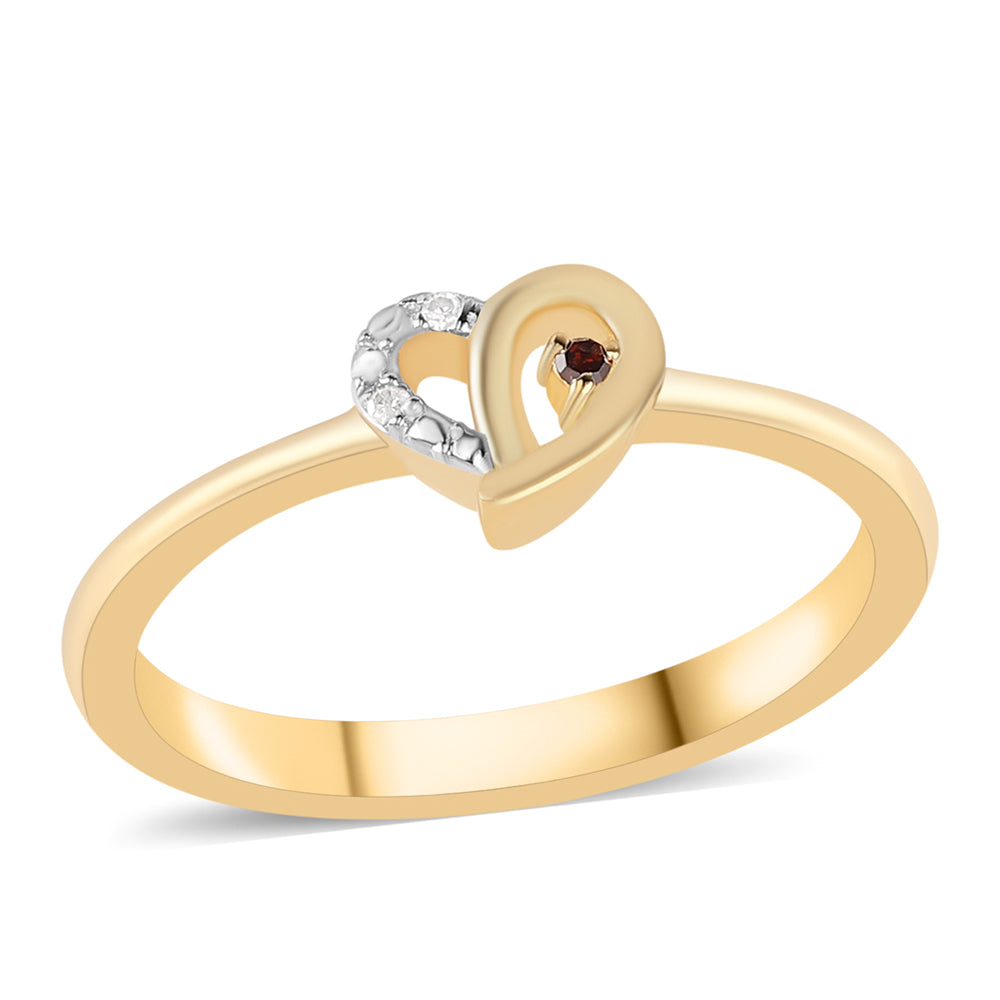 Anillo de Plata Bañada en Oro con Diamante Rojo y Diamante blanco 1 
