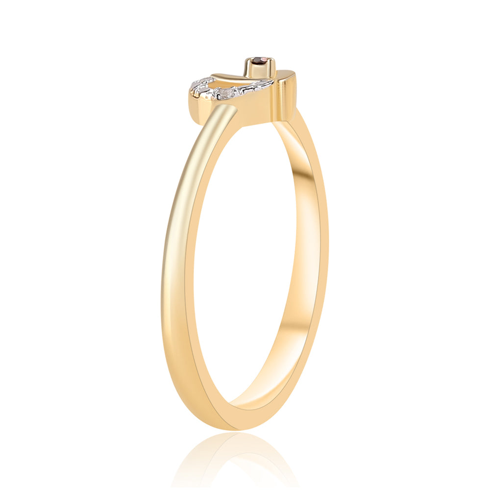 Anillo de Plata Bañada en Oro con Diamante Rojo y Diamante blanco 2 