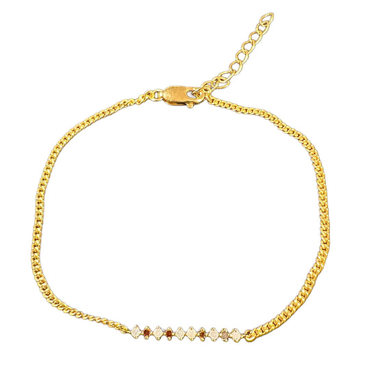 Pulsera de Plata Bañada en Oro con Diamante Rojo y Diamante blanco