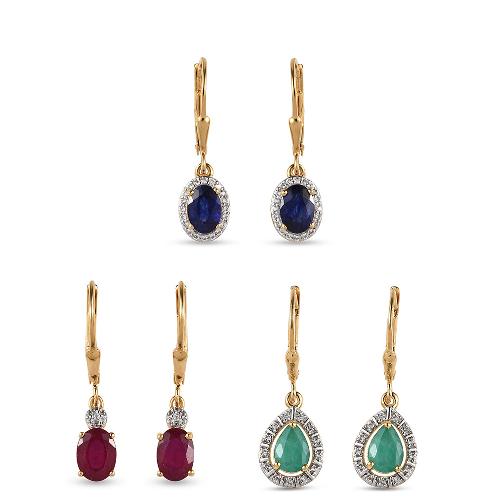 Conjunto de Plata Bañada en Oro con Rubí de Tailandia y Esmeralda de Brasil ( Pendientes ) 8 