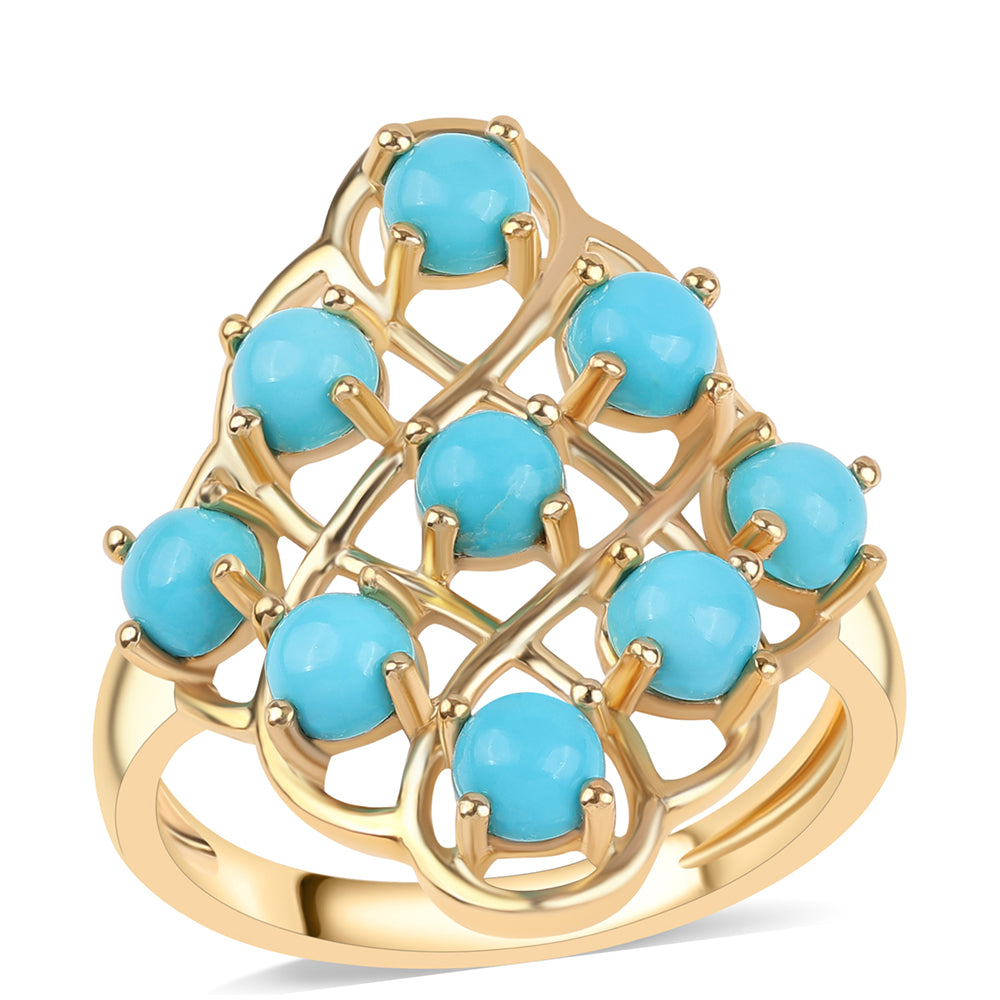 Anillo de Plata Bañada en Oro con Turquesa Bella Durmiente
