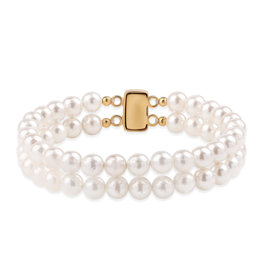 Pulsera de Plata Bañada en Oro con Perla blanca de agua dulce 1 