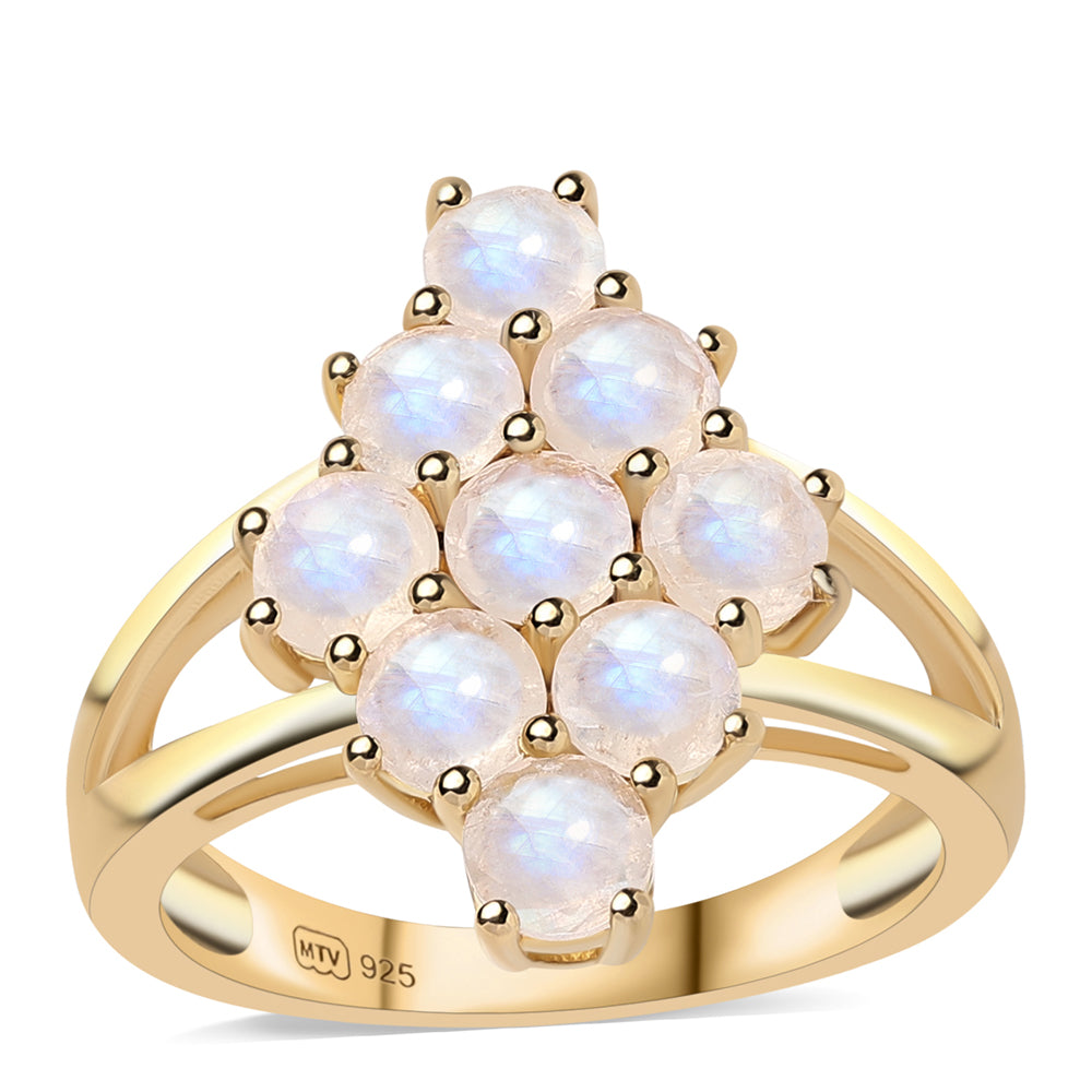 Anillo de Plata Bañada en Oro con Piedra de Luna de arcoiris AA 1 