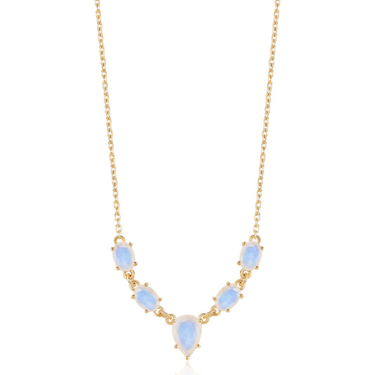 Collar de Plata Bañada en Oro con Piedra de Luna de arcoiris AA