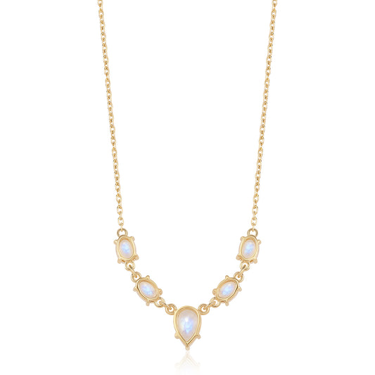 Collar de Plata Bañada en Oro con Piedra de Luna de arcoiris AA