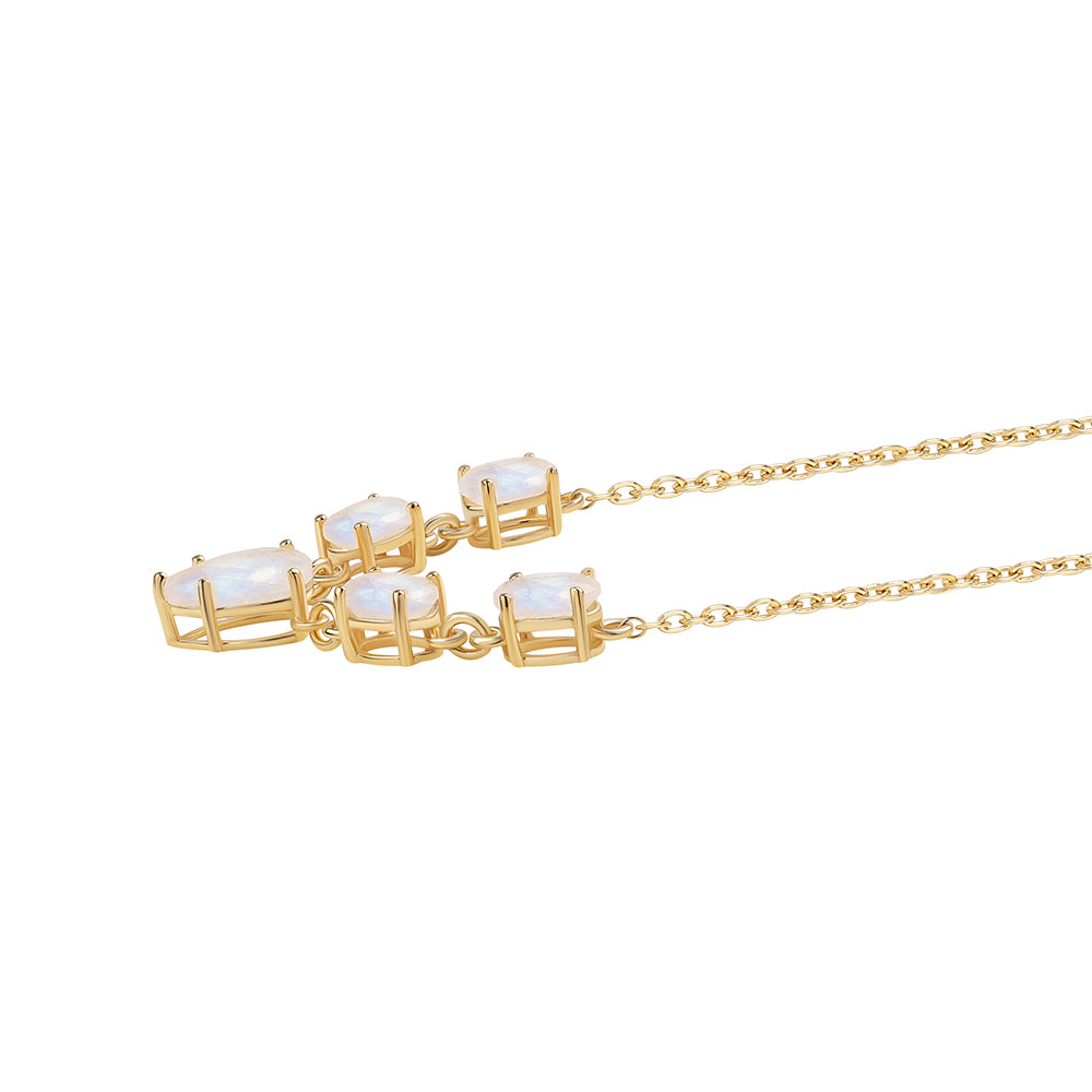 Collar de Plata Bañada en Oro con Piedra de Luna de arcoiris AA