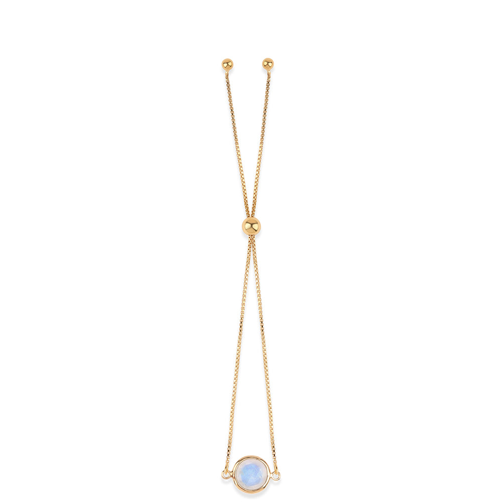 Pulsera de Plata Bañada en Oro con Piedra de Luna de arcoiris AA