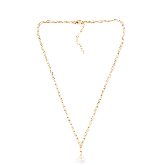 Collar de Plata Bañada en Oro con Perla blanca de agua dulce