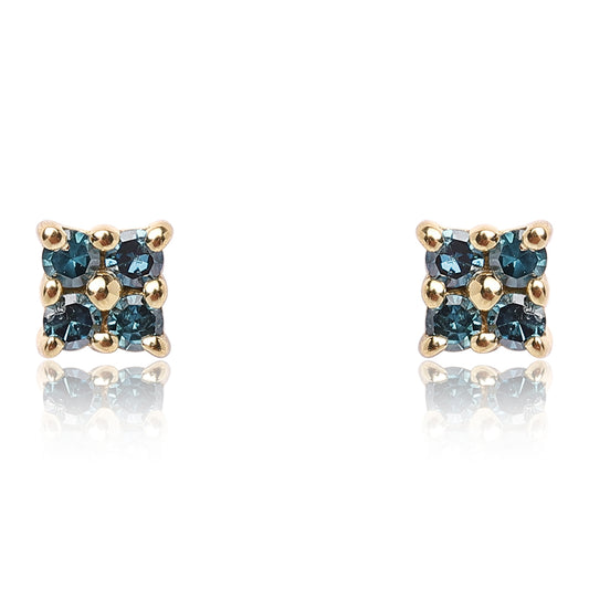Pendientes de Plata Bañada en Oro con Diamante Azul