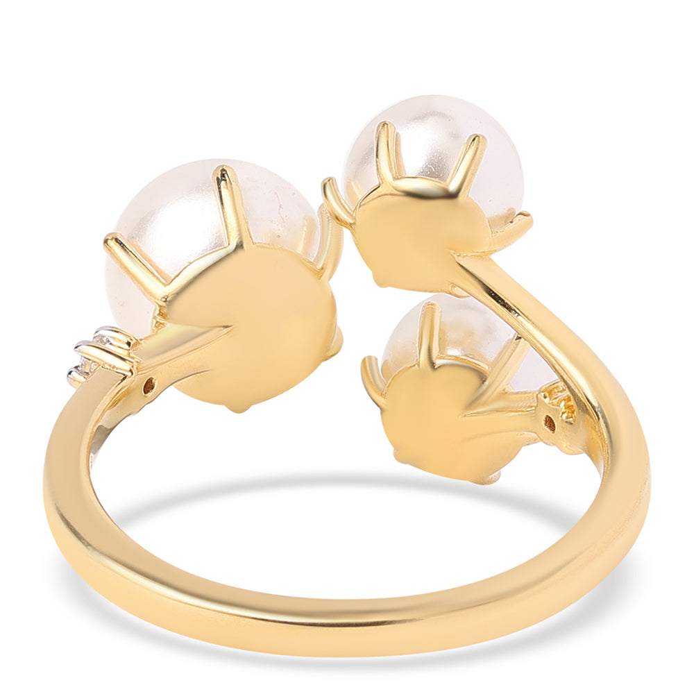 Anillo de Plata Bañada en Oro con Perla blanca de agua dulce y Topacio Blanco 3 