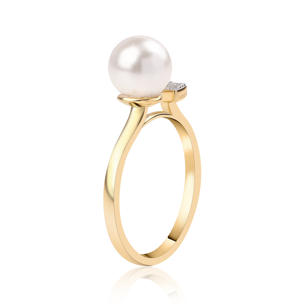 Anillo de Plata Bañada en Oro con Perla blanca de agua dulce y Topacio Blanco 2 