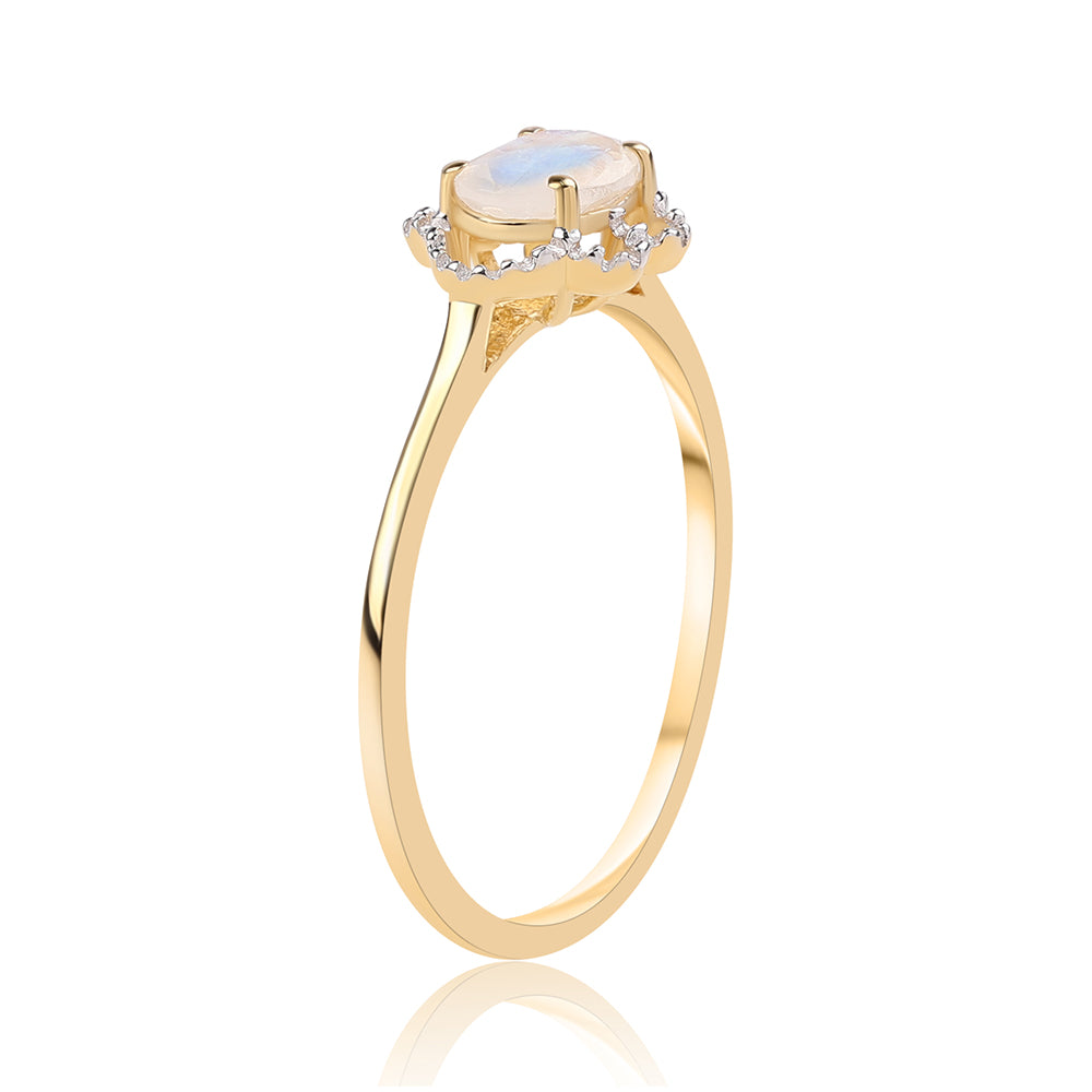 Anillo de Plata Bañada en Oro con Piedra de Luna de arcoiris AA