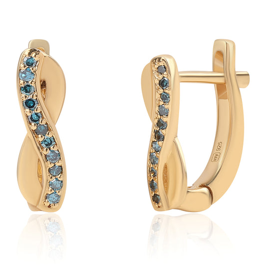 Pendientes de Plata Bañada en Oro con Diamante Azul