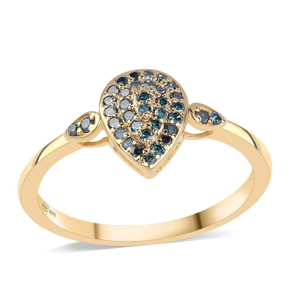 Anillo de Plata Bañada en Oro con Diamante Azul