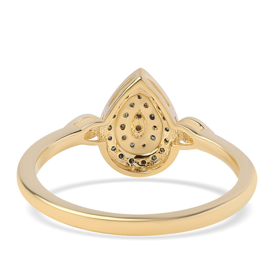 Anillo de Plata Bañada en Oro con Diamante Azul