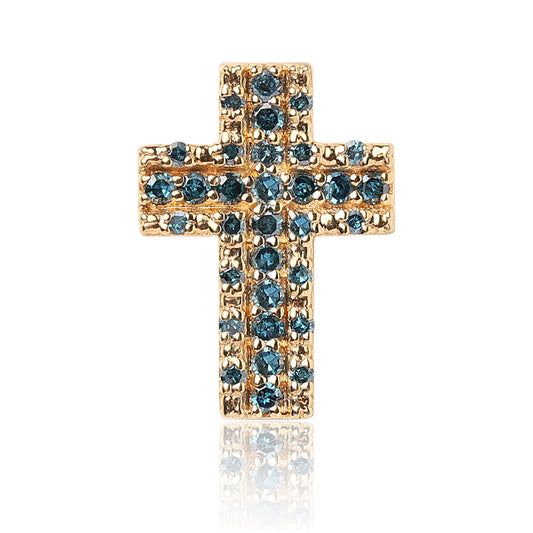 Cruz Colgante de Plata Bañada en Oro con Diamante Azul y Diamante blanco