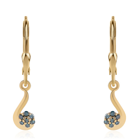 Pendientes de Plata Bañada en Oro con Diamante Azul