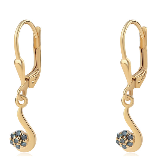 Pendientes de Plata Bañada en Oro con Diamante Azul
