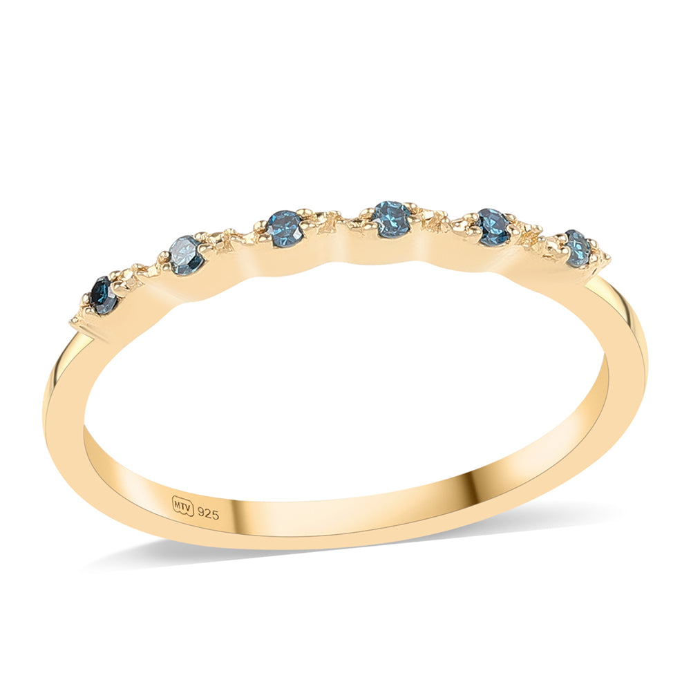 Anillo de Plata Bañada en Oro con Diamante Azul 1 
