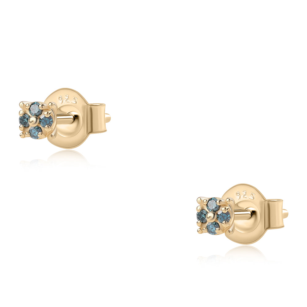 Pendientes de Plata Bañada en Oro con Diamante Azul 1 