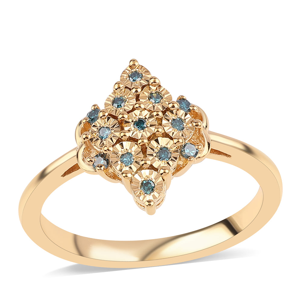 Anillo de Plata Bañada en Oro con Diamante Azul 1 