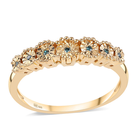 Anillo de Plata Bañada en Oro con Diamante Azul