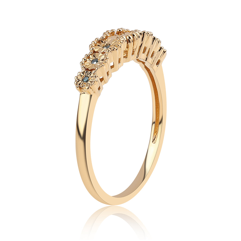 Anillo de Plata Bañada en Oro con Diamante Azul