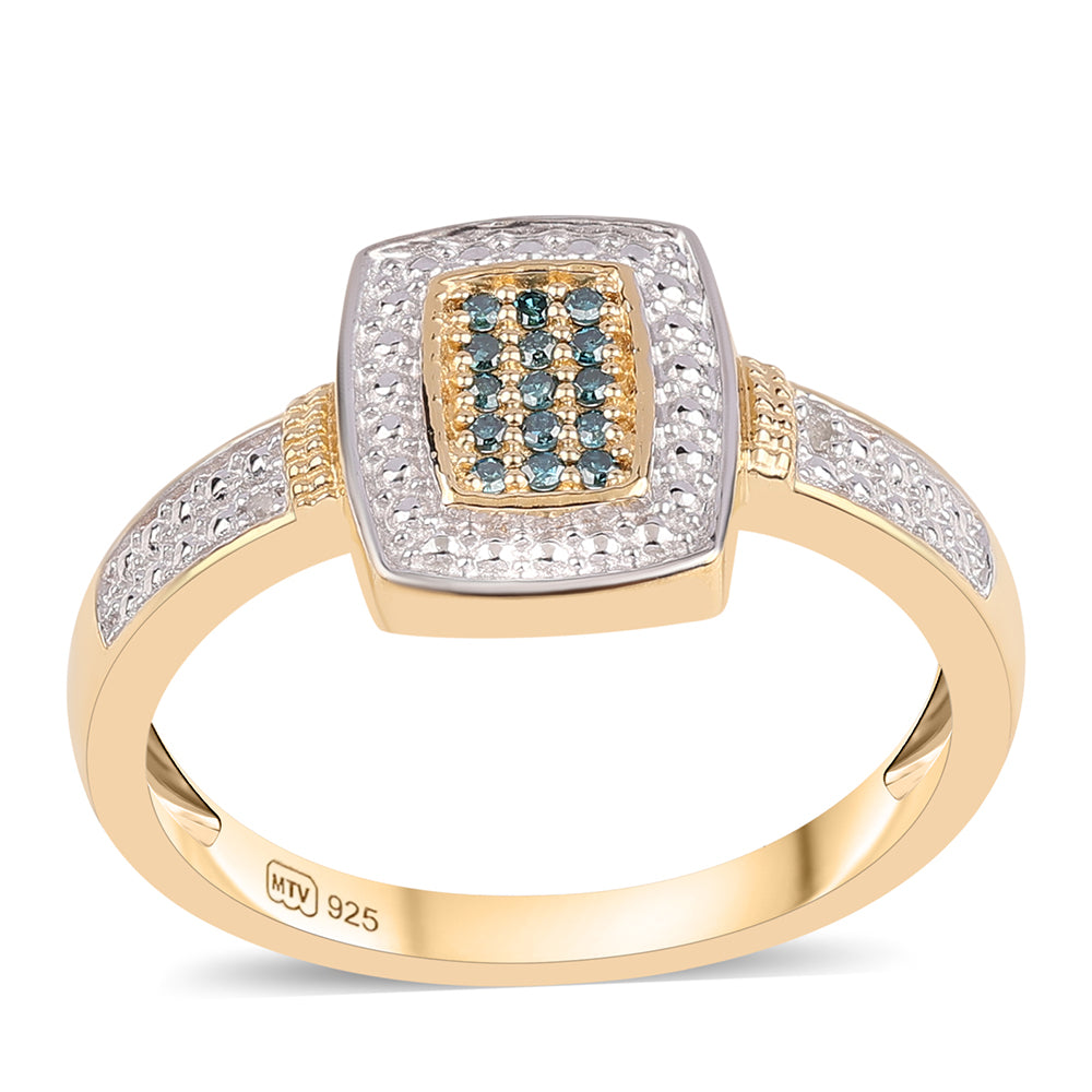 Anillo de Plata Bañada en Oro con Diamante Azul y Topacio Blanco