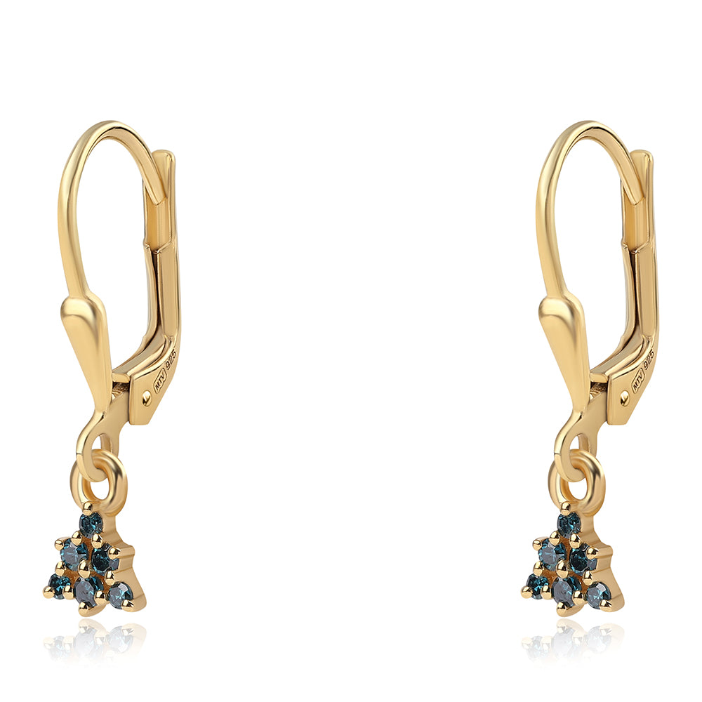Pendientes de Plata Bañada en Oro con Diamante Azul y Diamante blanco 1 
