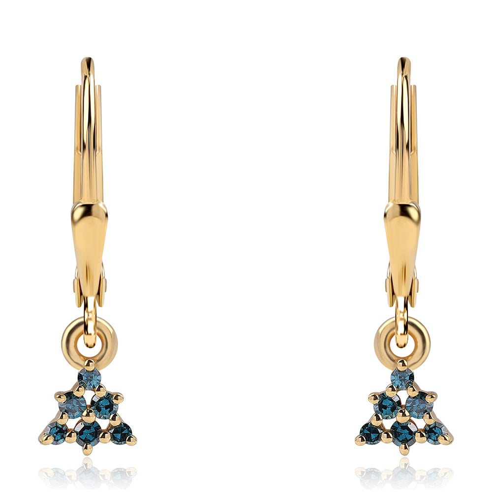 Pendientes de Plata Bañada en Oro con Diamante Azul y Diamante blanco 2 