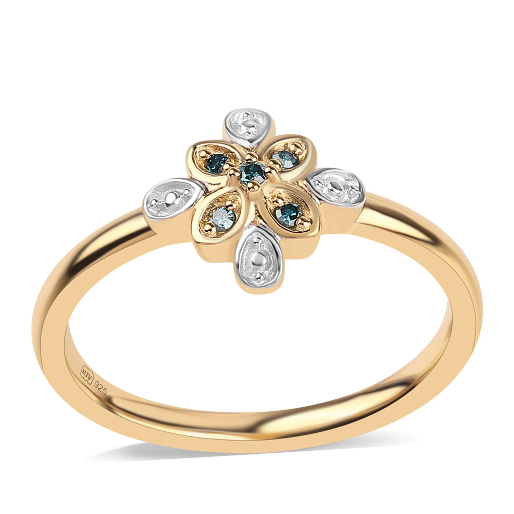 Anillo de Plata Bañada en Oro con Diamante Azul