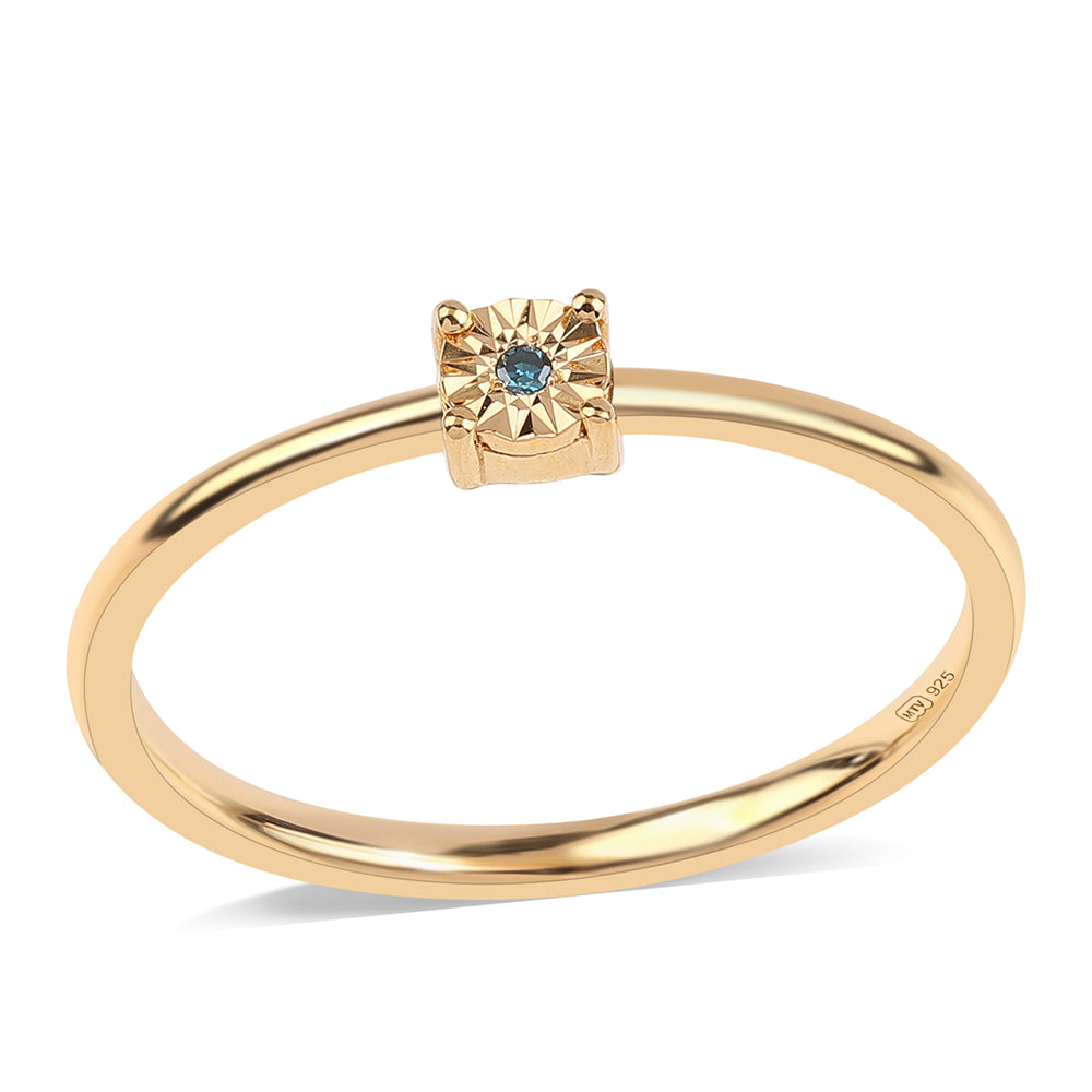 Anillo de Plata Bañada en Oro con Diamante Azul 1 