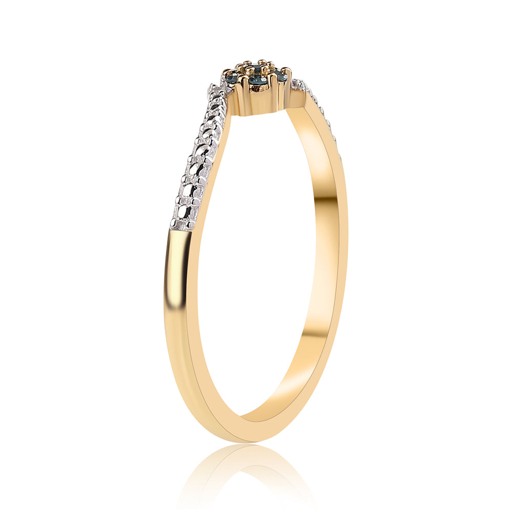 Anillo de Plata Bañada en Oro con Diamante Azul y Diamante blanco 3 