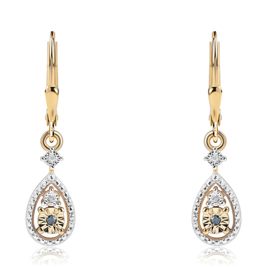 Pendientes de Plata Bañada en Oro con Diamante Azul y Diamante blanco