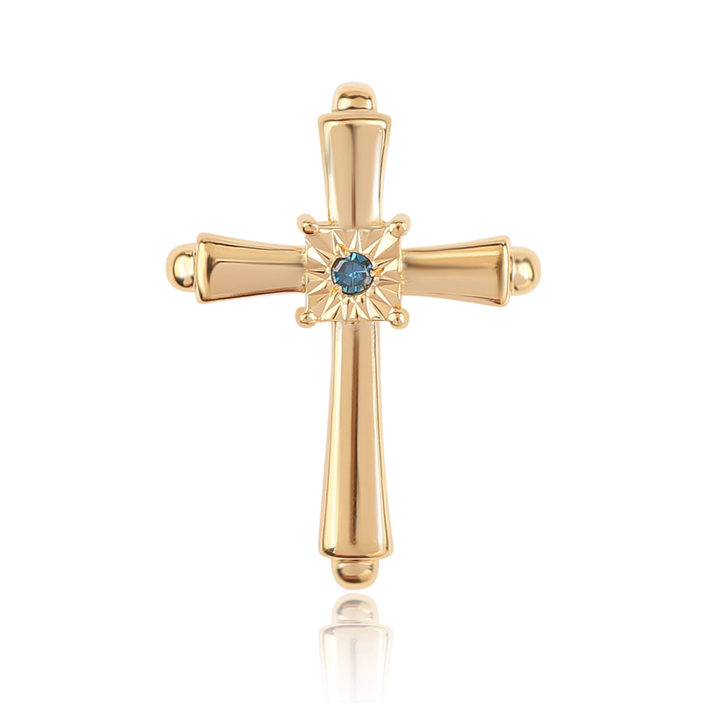 Cruz Colgante de Plata Bañada en Oro con Diamante Azul 1 