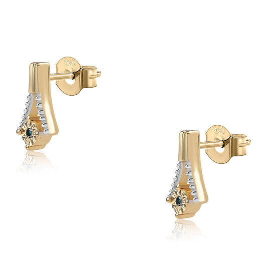 Pendientes de Plata Bañada en Oro con Diamante Azul