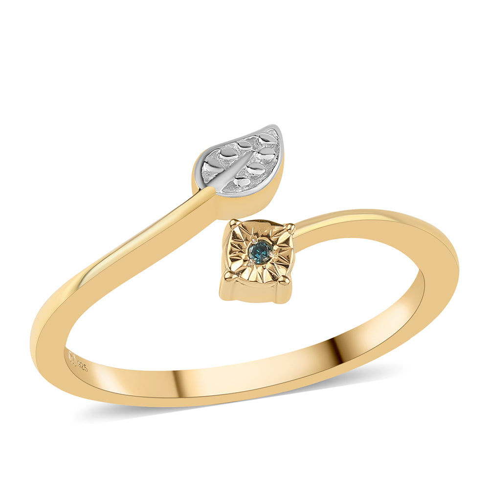 Anillo de Plata Bañada en Oro con Diamante Azul