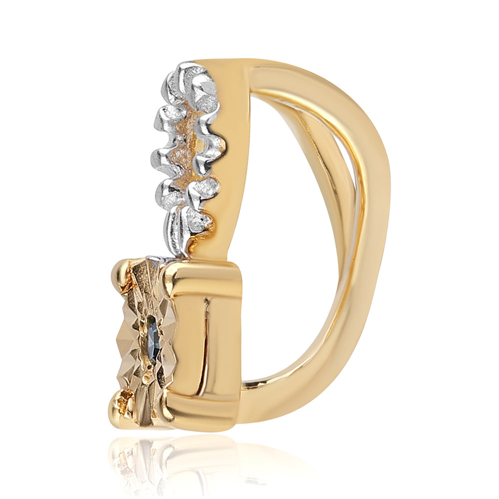 Conjunto de Plata Bañada en Oro con Diamante Azul ( Pendientes +Anillo +Colgante ) 3 
