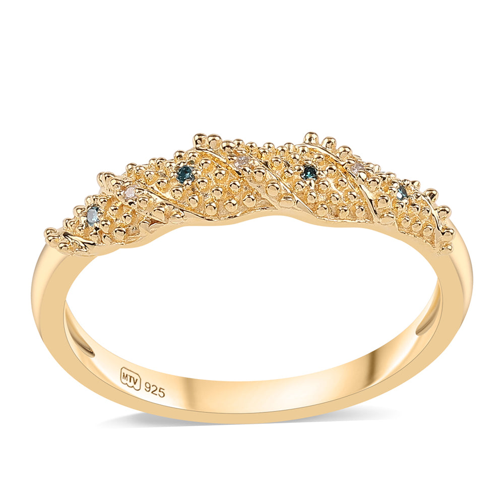Anillo de Plata Bañada en Oro con Diamante Azul y Diamante blanco 1 