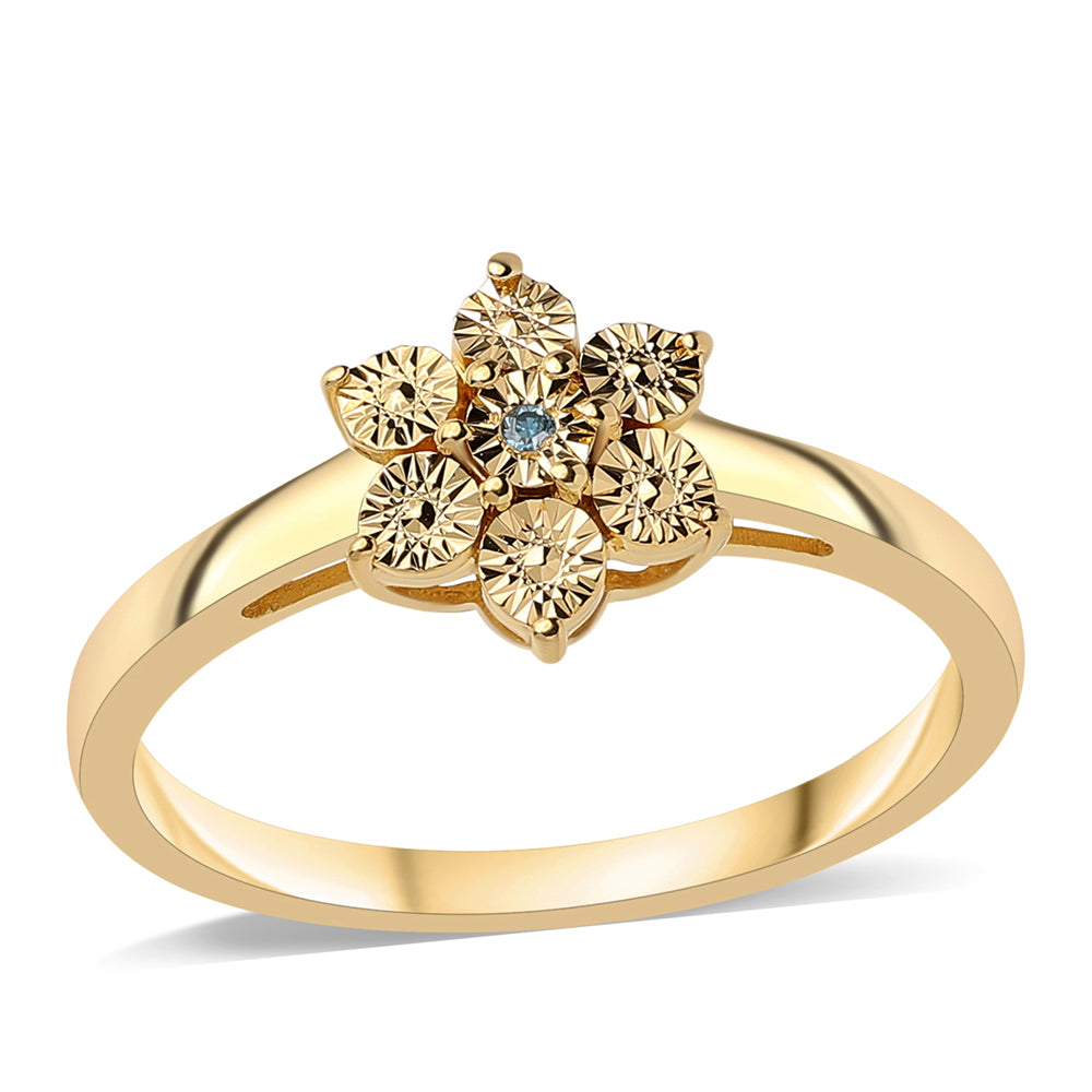 Anillo de Plata Bañada en Oro con Diamante Azul 1 