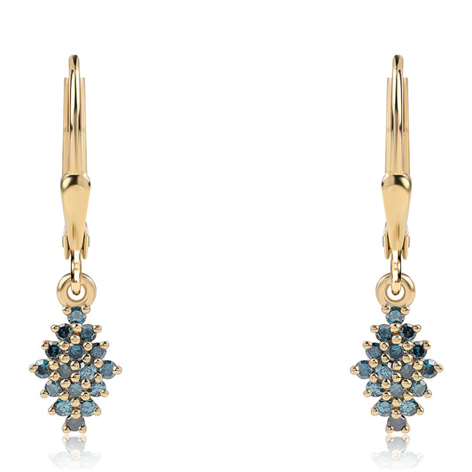 Pendientes de Plata Bañada en Oro con Diamante Azul