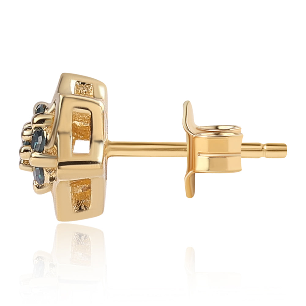 Pendientes de Plata Bañada en Oro con Diamante Azul 3 